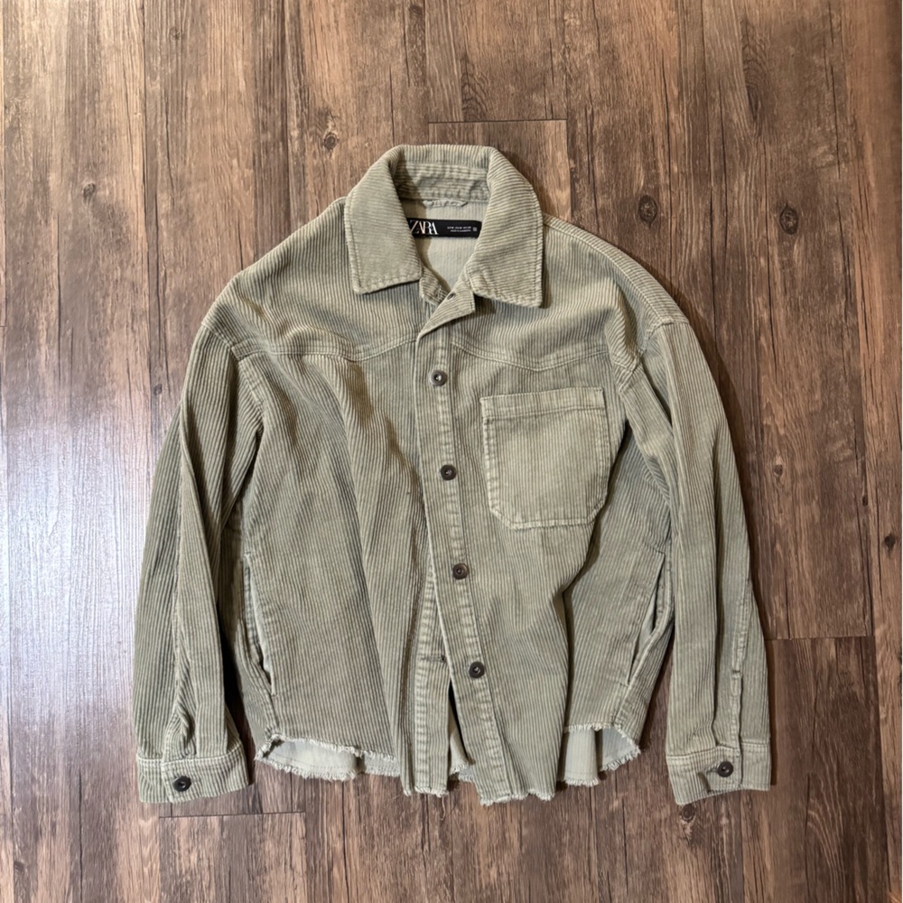 Zara Olive Green Corduroy Button Up